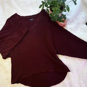 American Eagle Burgundy V-Neck Relaxed Knit Sweater Large